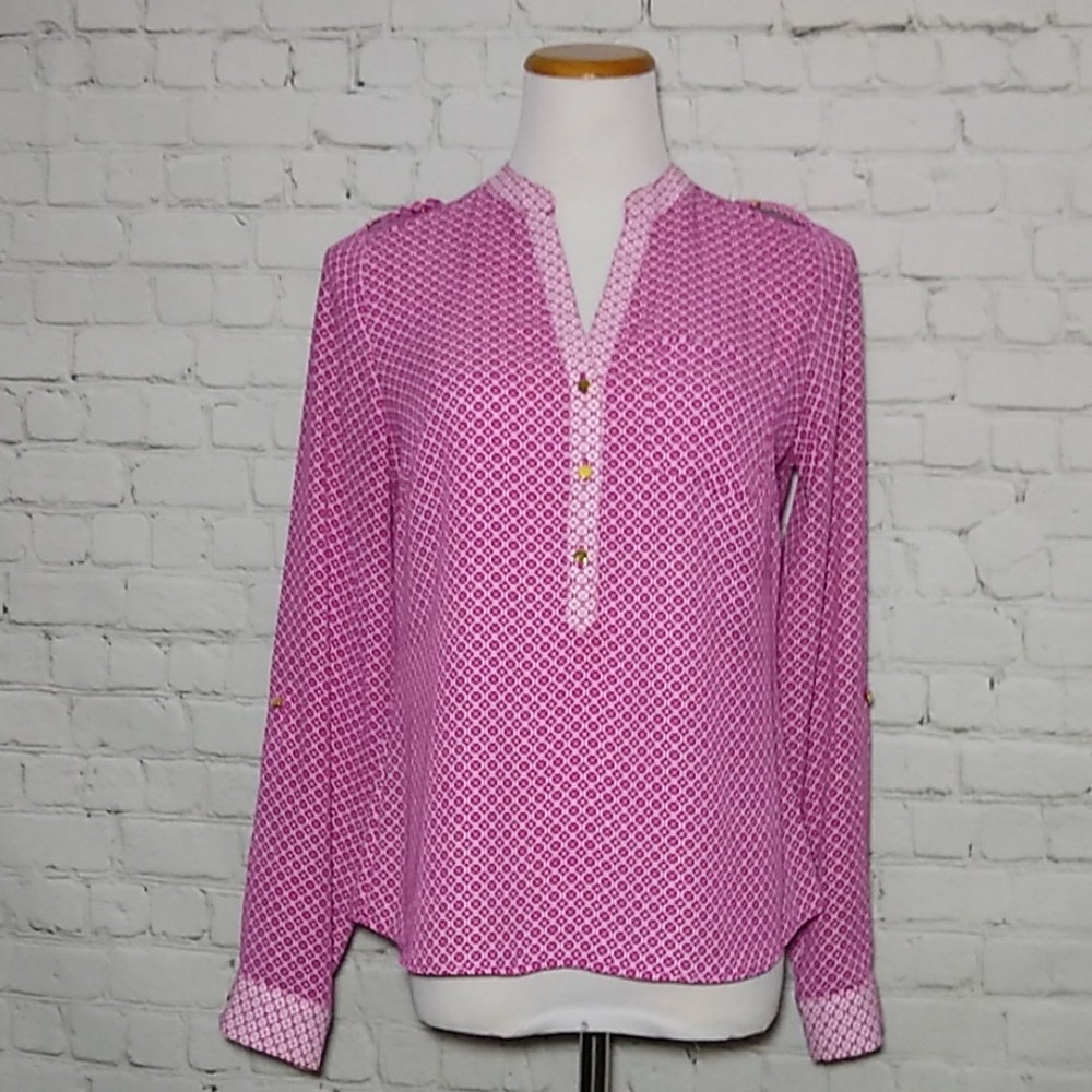 The Limited Blouse Pink White S Convertible Sleeve